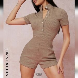 SHEIN Essnce Ribbed Knit Half Button Romper XS